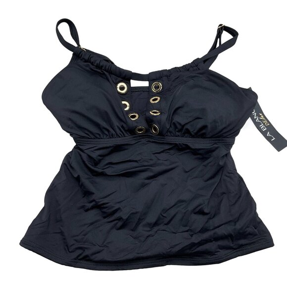 La Blanca Deluxe Tankini Top Women 34D‎ Black Grommets Padded Bra Swim 1pc - Picture 1 of 7